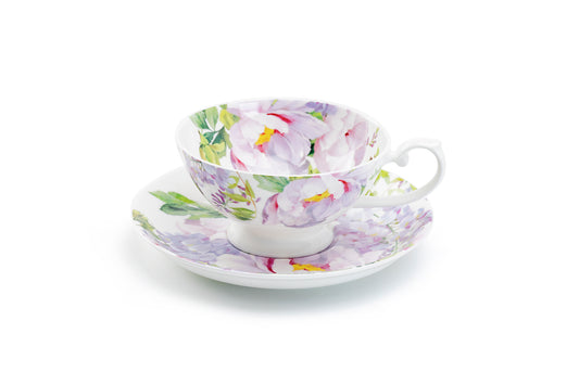 Stechcol Gracie Bone China Peony Bloom Bone China Cup and Saucer