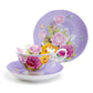 Stechcol Gracie Bone China Rose Bouquet Purple Tea Cup and Saucer Set