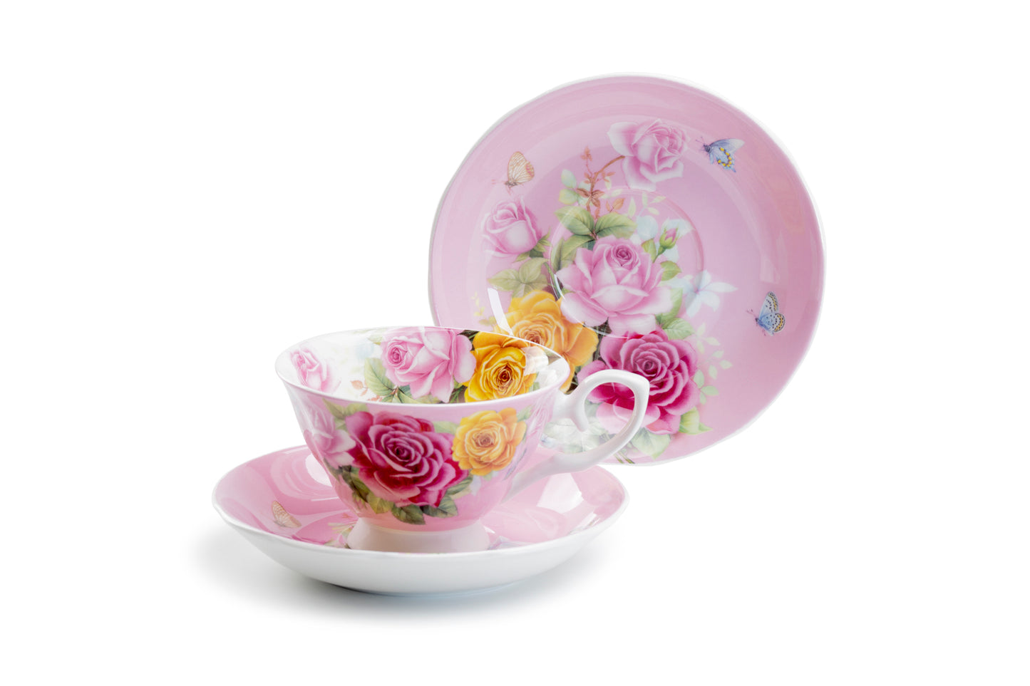 Stechcol Gracie Bone China Rose Bouquet Pink Tea Cup and Saucer Set