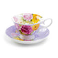 Stechcol Gracie Bone China Rose Bouquet Purple Tea Cup and Saucer