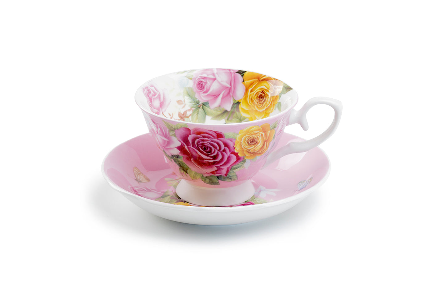 Stechcol Gracie Bone China Rose Bouquet Pink Tea Cup and Saucer