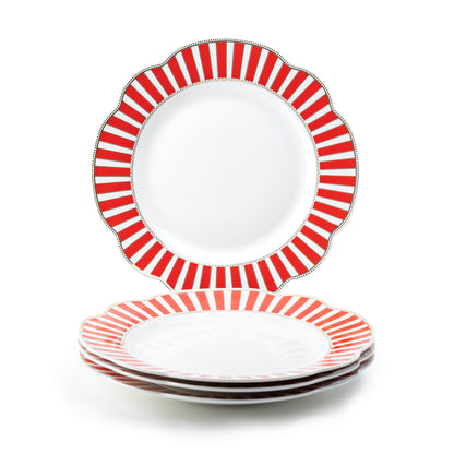Red Josephine Stripes and Dots Fine Porcelain Dessert/Dinner Plate