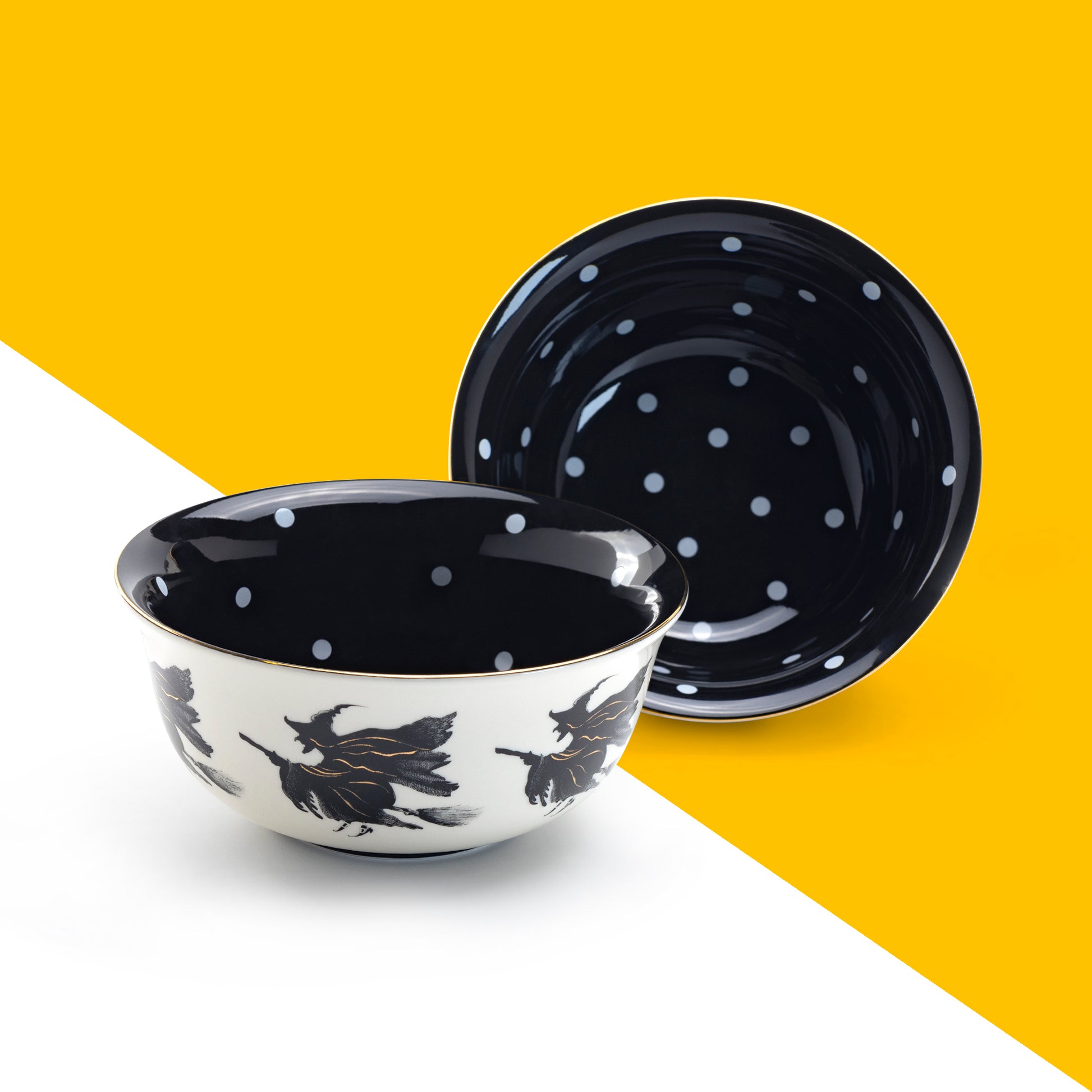 Potter's Studio Halloween Flying Witch Bowl with dots