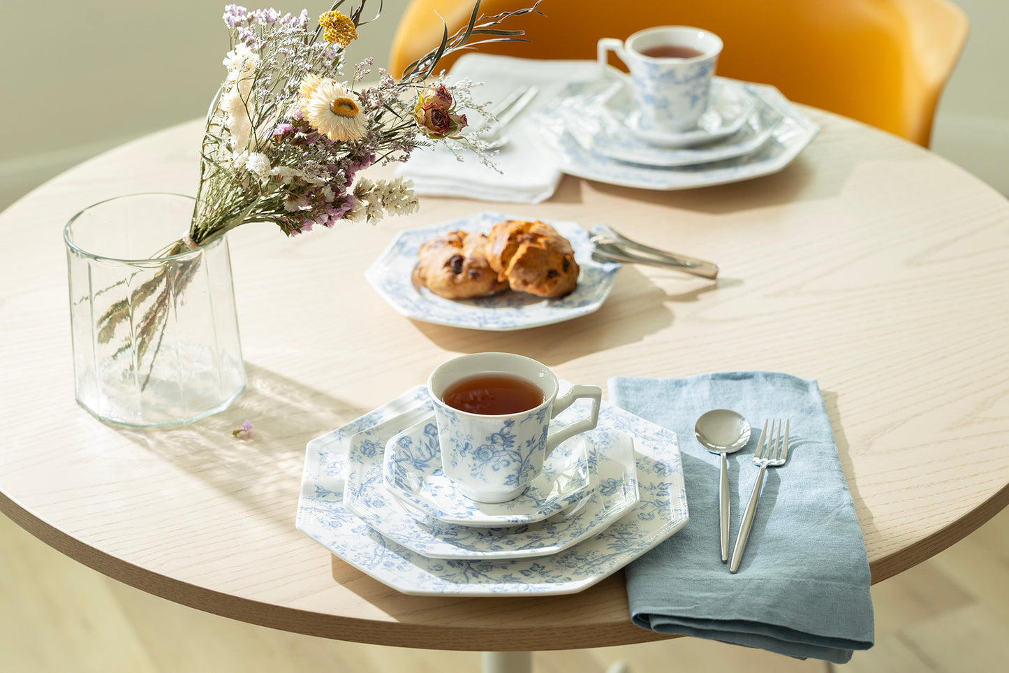 Blue Rose Octagonal Fine Porcelain Cup and Saucer
