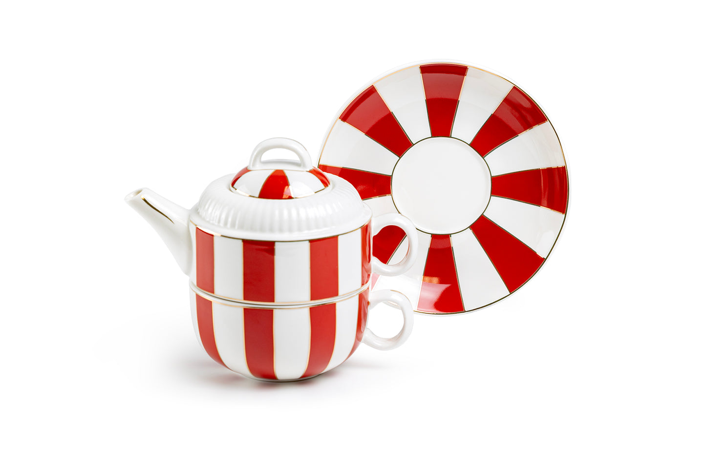 Red Carousel Stripes Fine Porcelain Tea For One Set