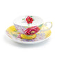 Stechcol Gracie Bone China Red Peony Bloom Yellow Bone China Cup and Saucer