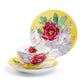 Stechcol Gracie Bone China Red Peony Bloom Yellow Bone China Cup and Saucer Set