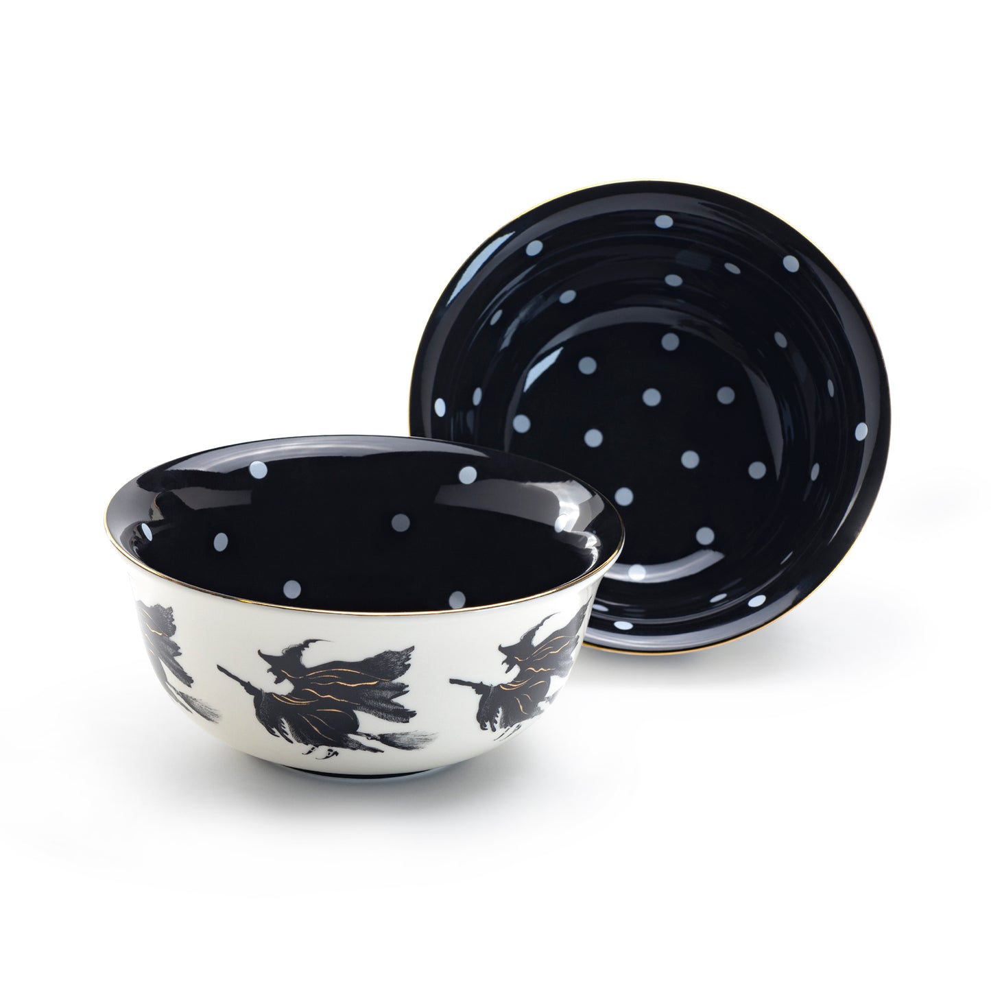 Potter's Studio Halloween Flying Witch Bowl with dots