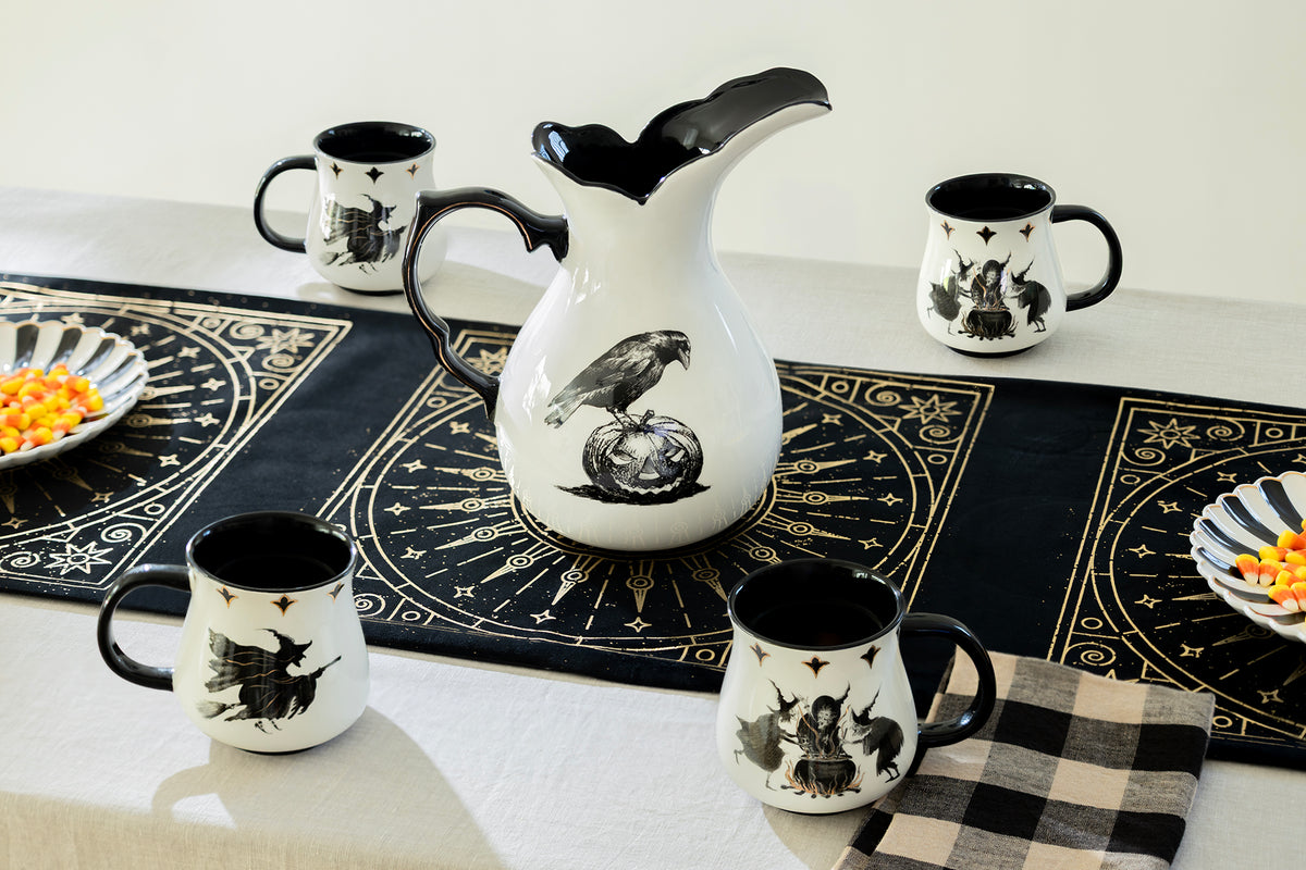 Halloween Witches Brew Pitcher + 4 Mugs Set