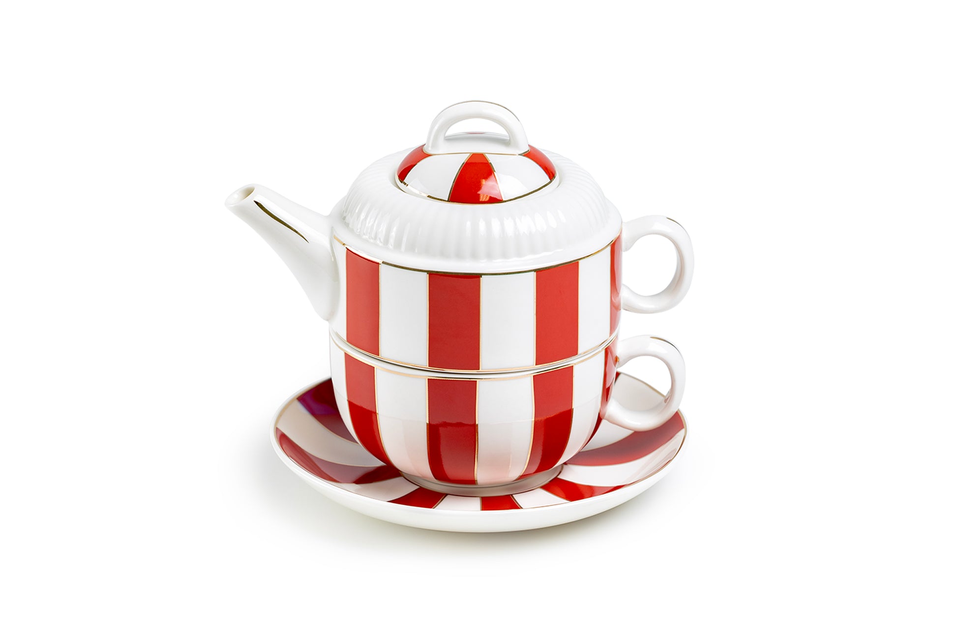 Grace Teaware Red Carousel Stripes Fine Porcelain Tea For One Set