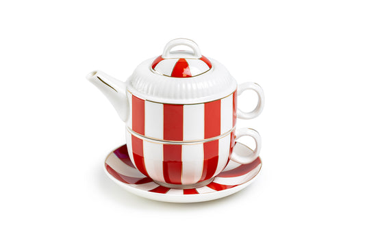 Grace Teaware Red Carousel Stripes Fine Porcelain Tea For One Set