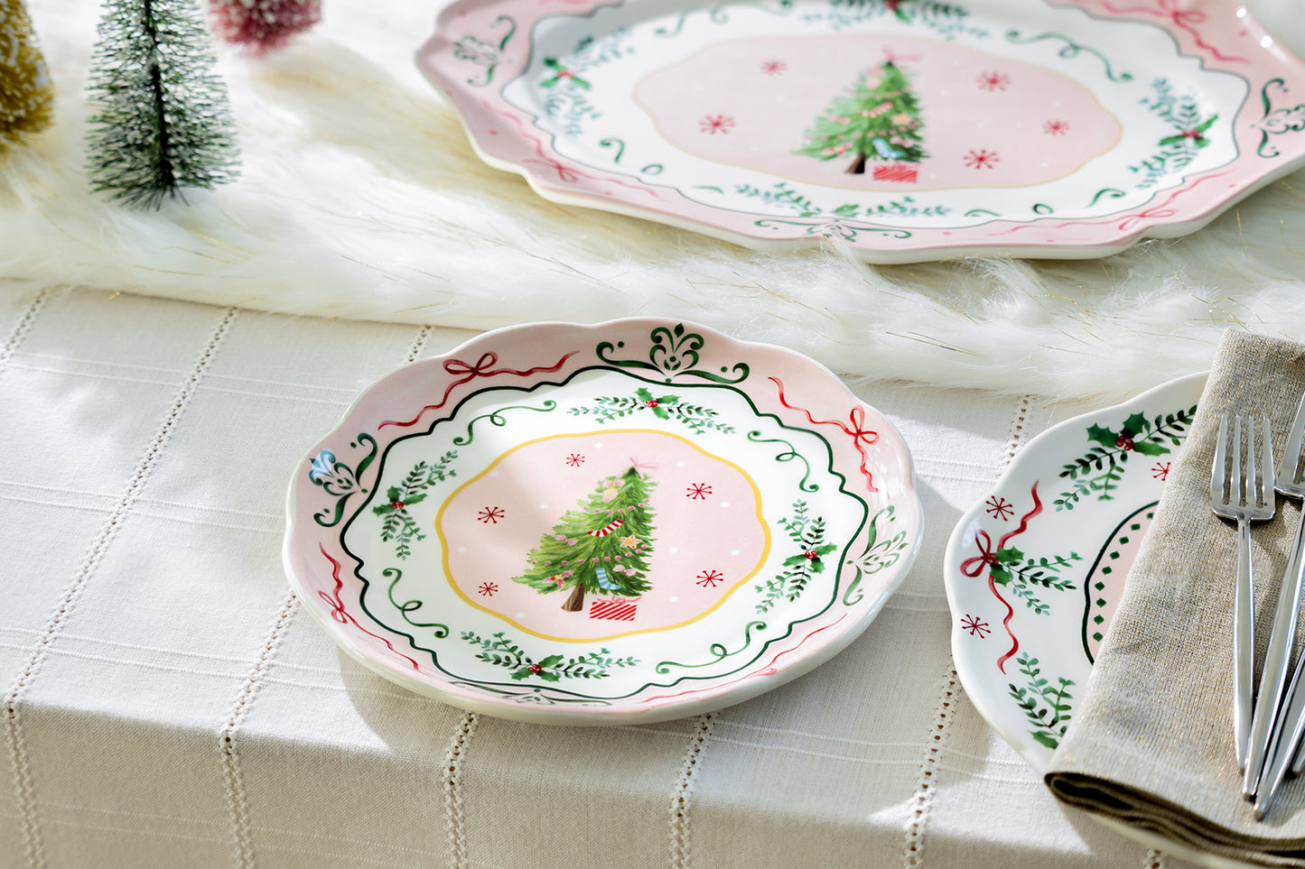 Christmas Tree Pink Dessert/Dinner Plate