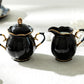 Grace Teaware Black Gold Scallop Fine Porcelain Sugar & Creamer Set