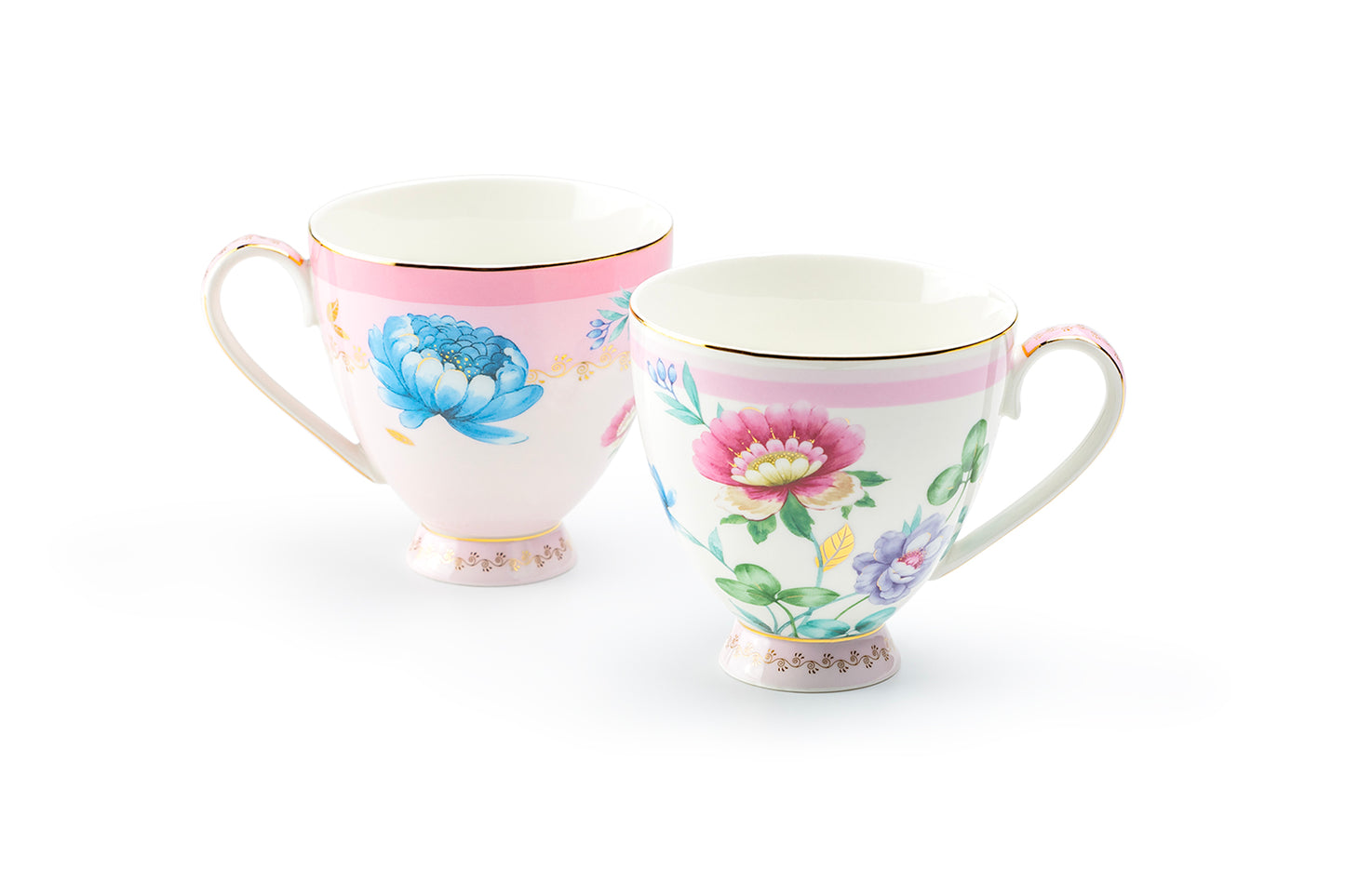 Grace Teaware Pink Floral Garden Fine Porcelain Mug Set of 2