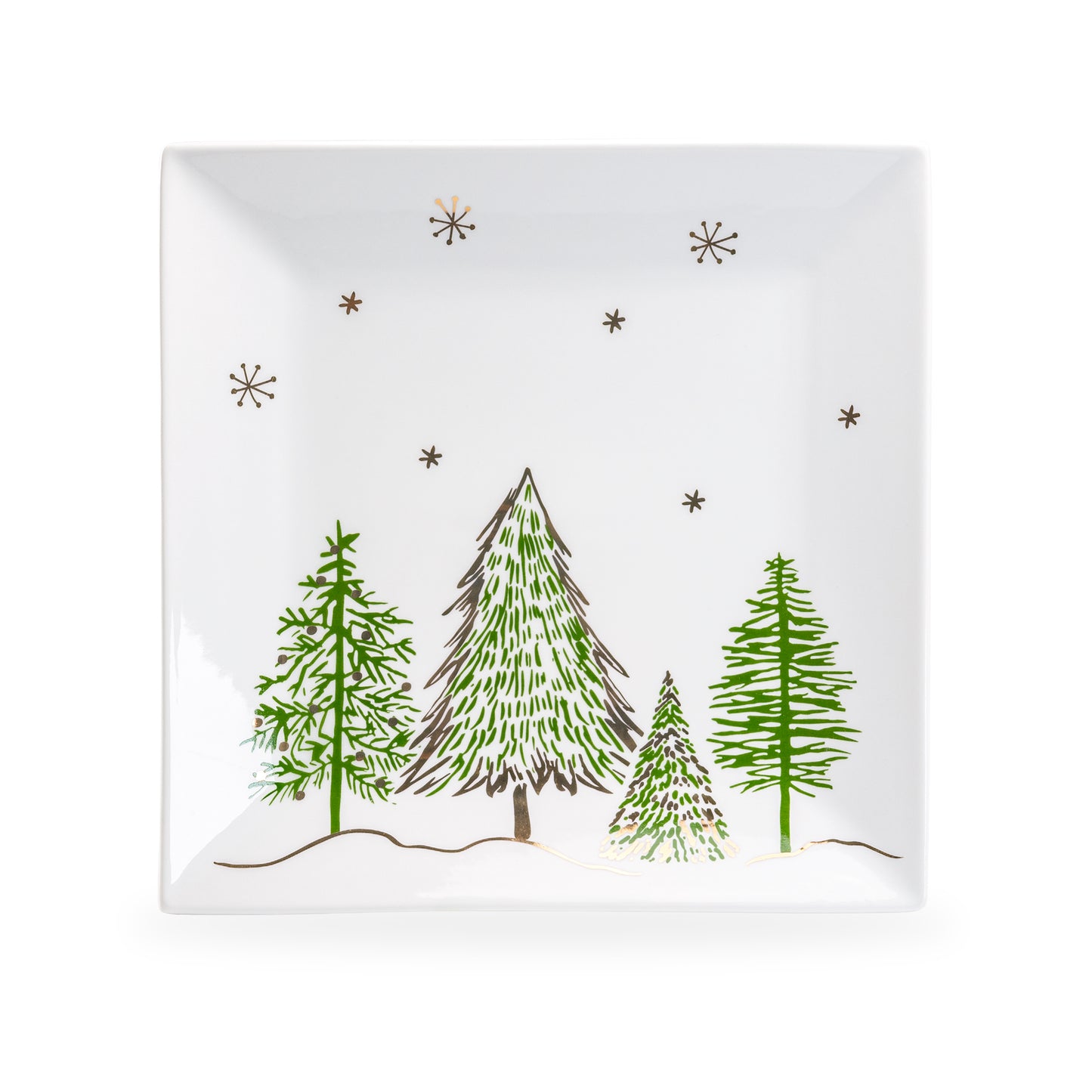 Grace Teaware Christmas Pine Trees Fine Porcelain 10" Square Plate