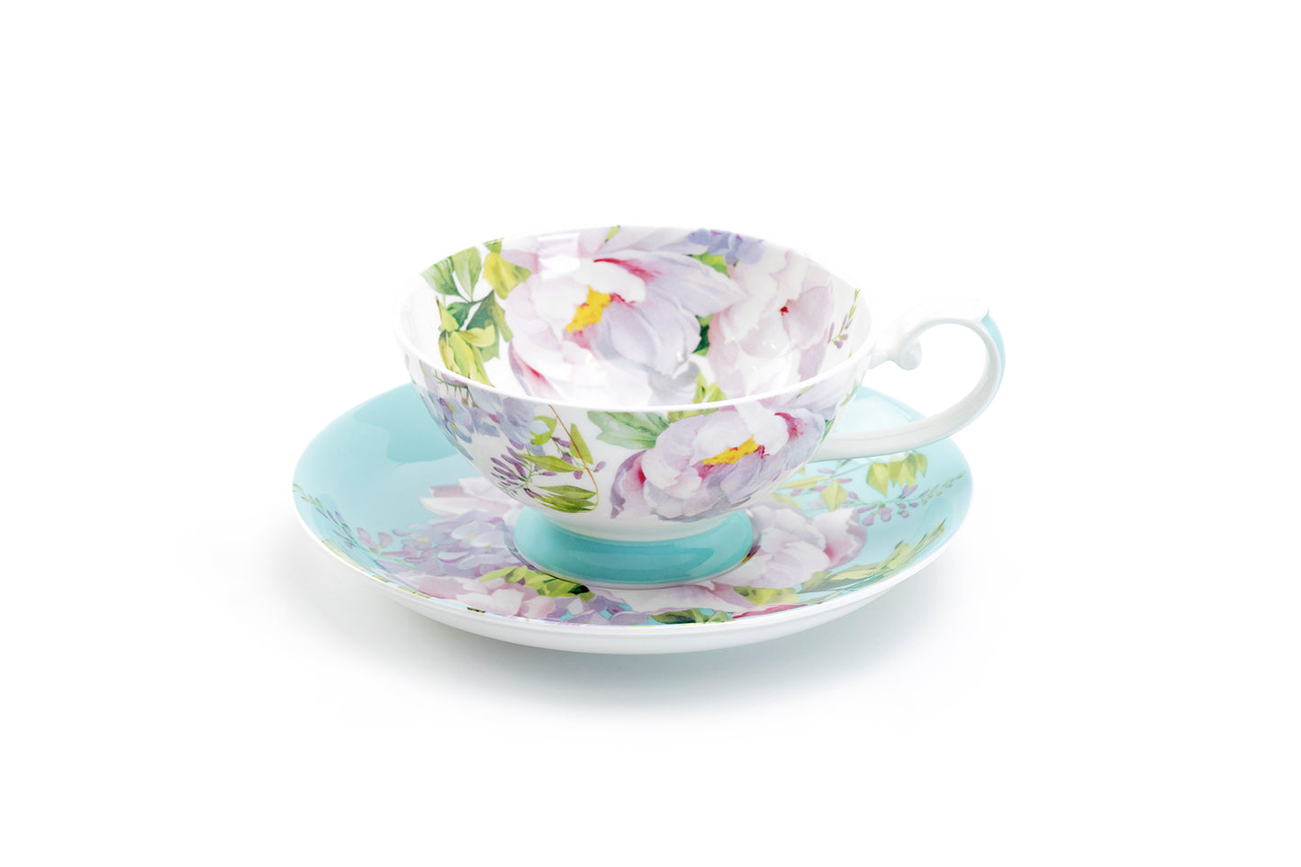 Stechcol Gracie Bone China Peony Bloom Blue Bone China Tea Cup Set