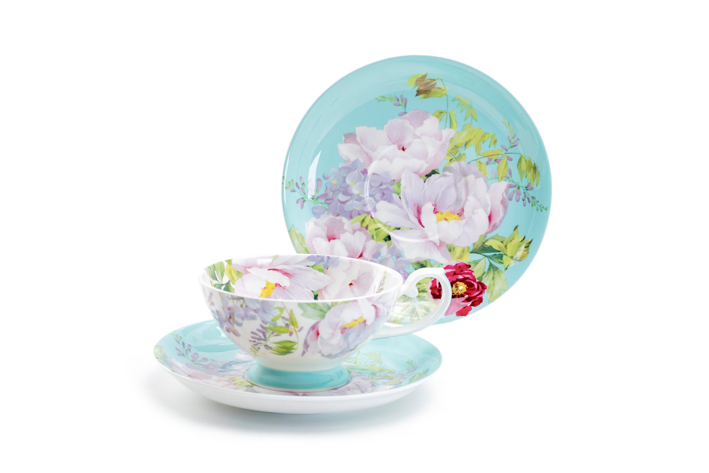 Peony Bloom Blue Bone China Cup and Saucer