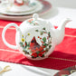 Stechcol Gracie Bone China Red Cardinal and Poinsettia Teapot