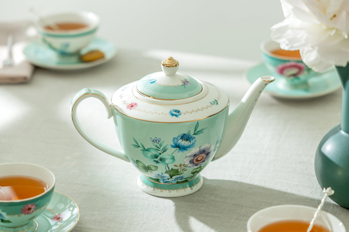 Grace Teaware Mint Flower Floral Garden Fine Porcelain Teapot