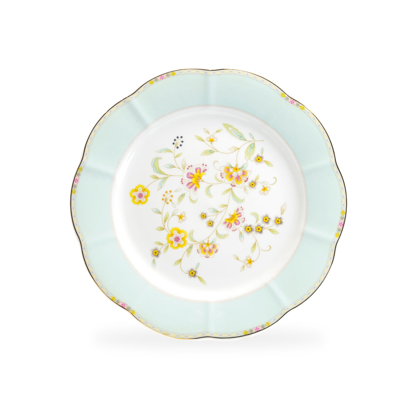 Grace Teaware Yellow Corn Flowers with Mint Rim Fine Porcelain Dessert Plate