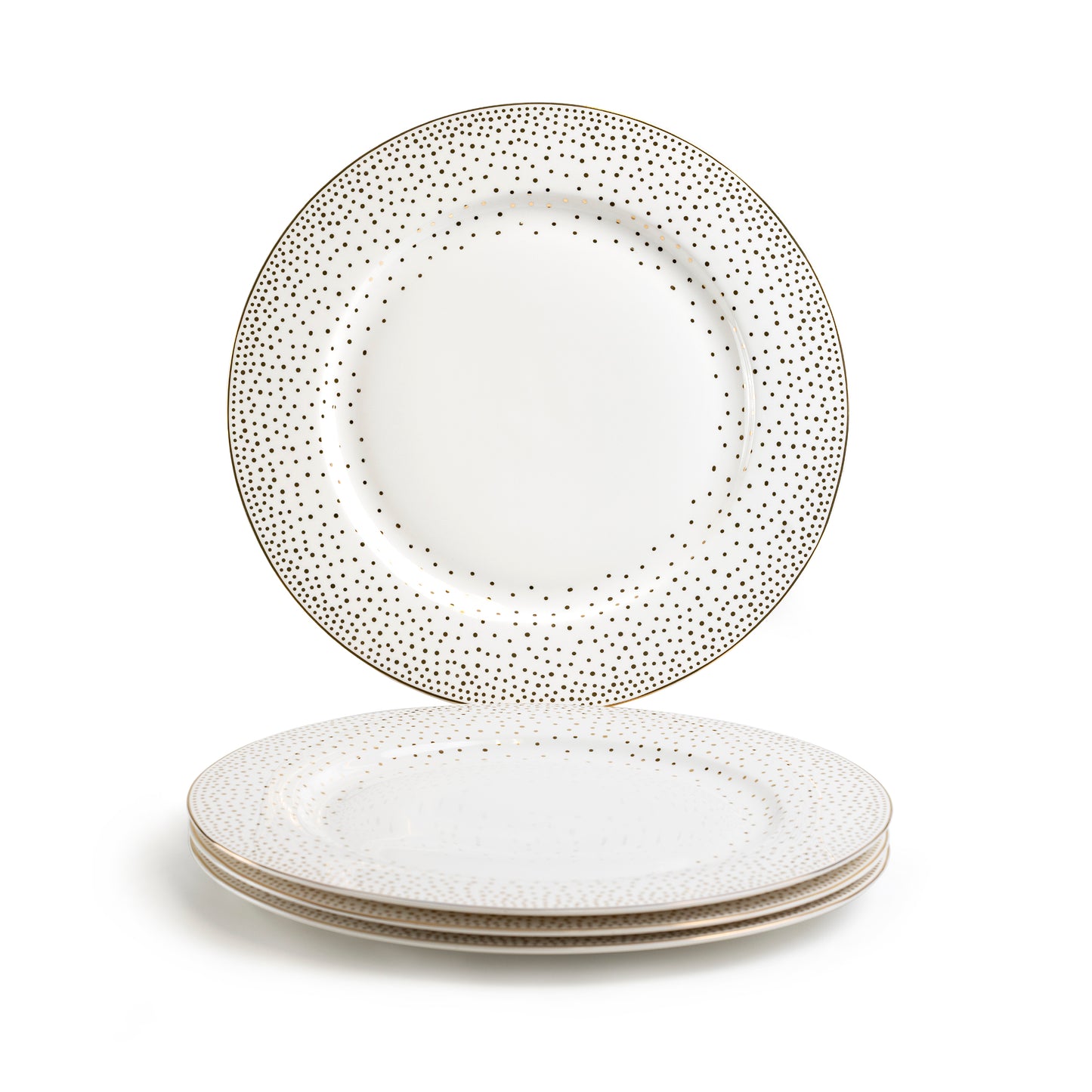 Gold Dots White Bone China Dessert / Dinner Plate