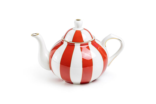 Red Carousel Stripes Fine Porcelain Teapot