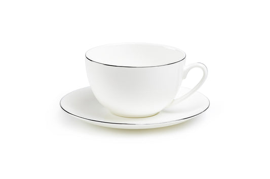 Silver Rim Blanc Bone China Cup and Saucer