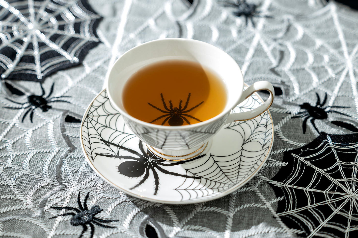 Halloween Spider White Gold Tea Cup and Saucer