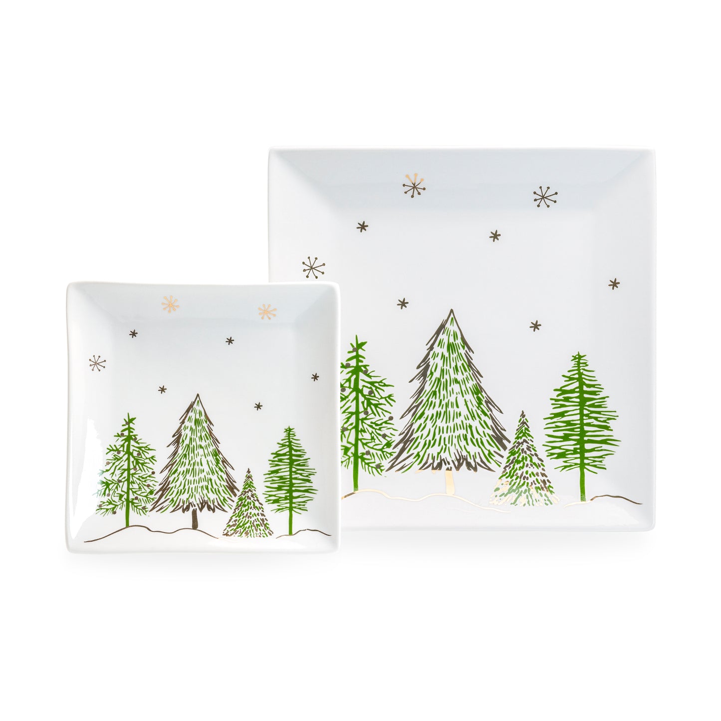Grace Teaware Christmas Pine Trees Fine Porcelain Square Plate