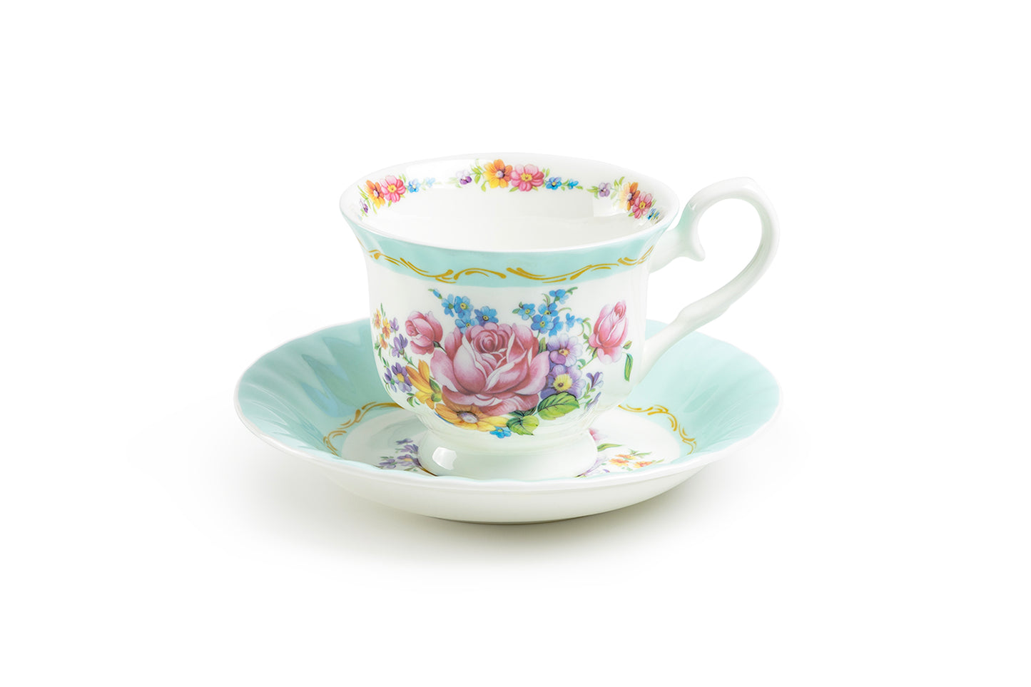 Gracie Bone China Marie Rose Mint Green Bone China Tea Cup and Saucer