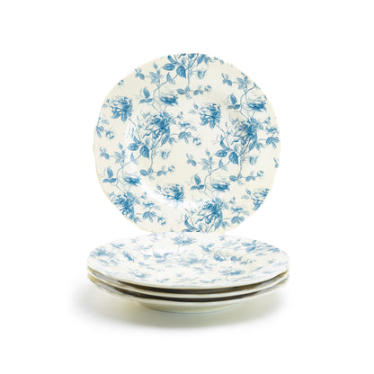 8.25" Blue Rose Toile Fine Porcelain Dessert Plate