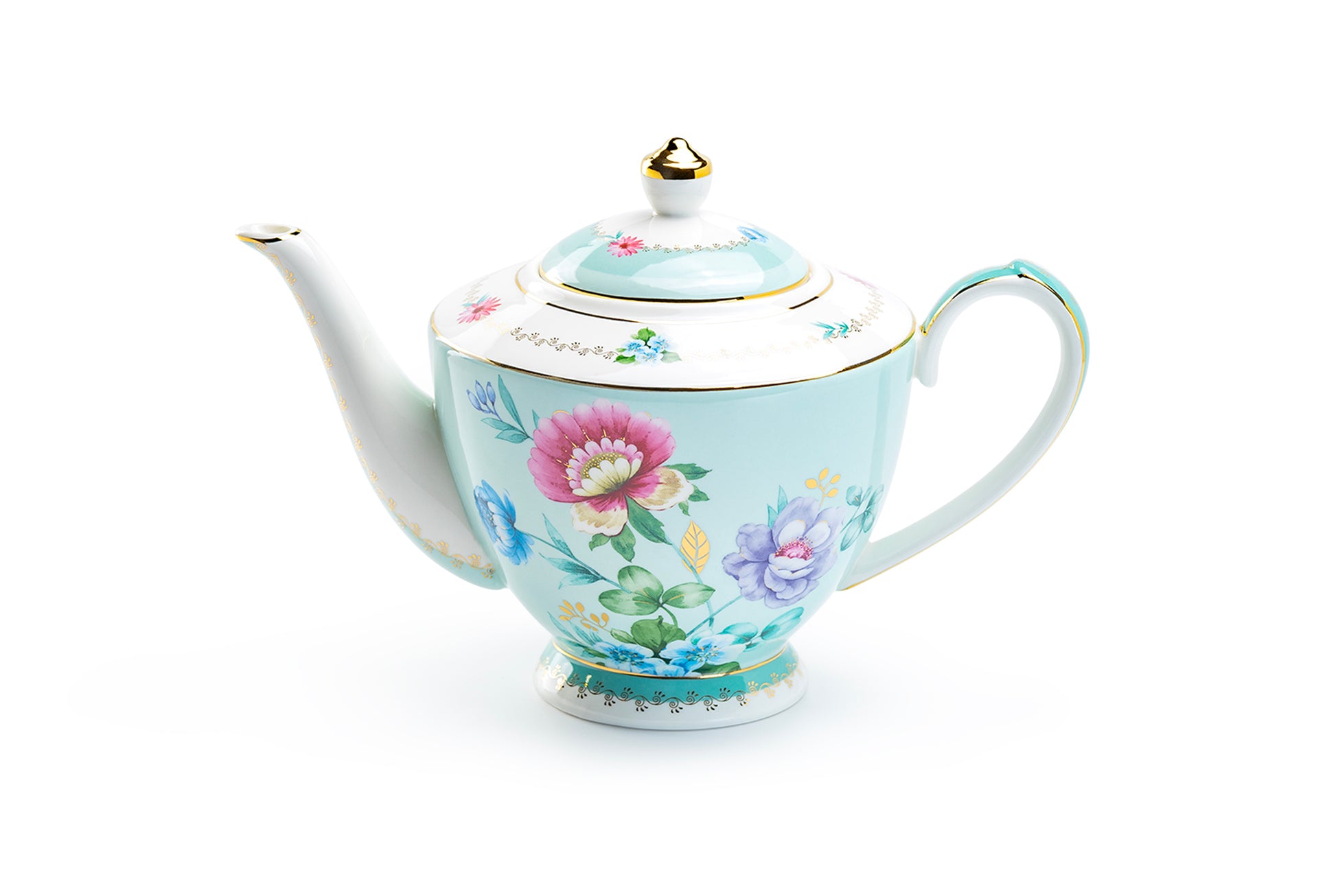 Grace Teaware Mint Flower Garden Fine Porcelain Teapot