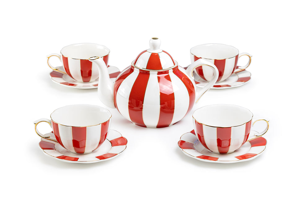Grace Teaware Red Carousel Fine Porcelain 9-Piece Tea Set – Gracie ...