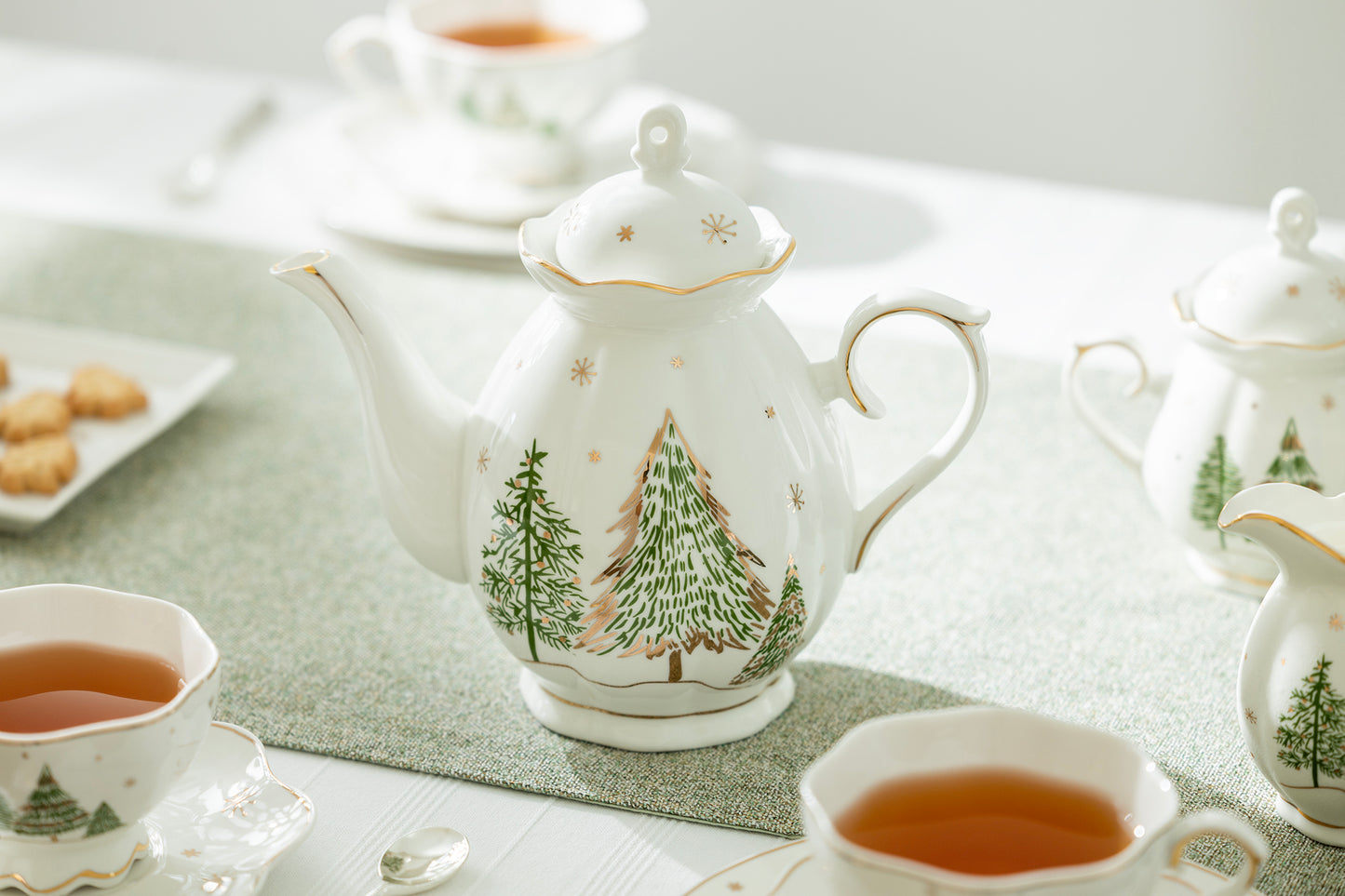 Grace Teaware Christmas Pine Trees Fine Porcelain Teapot