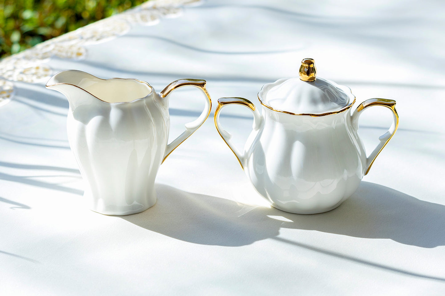 White Gold Scallop Fine Porcelain Sugar & Creamer Set