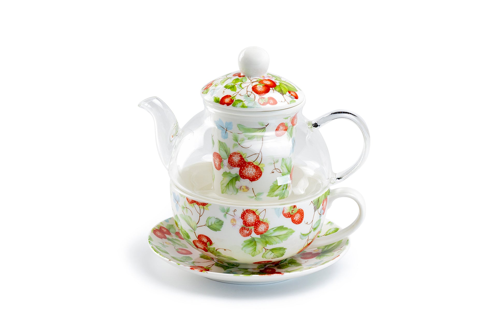 Grace Teaware Strawberry Glass Fine Porcelain Tea For One