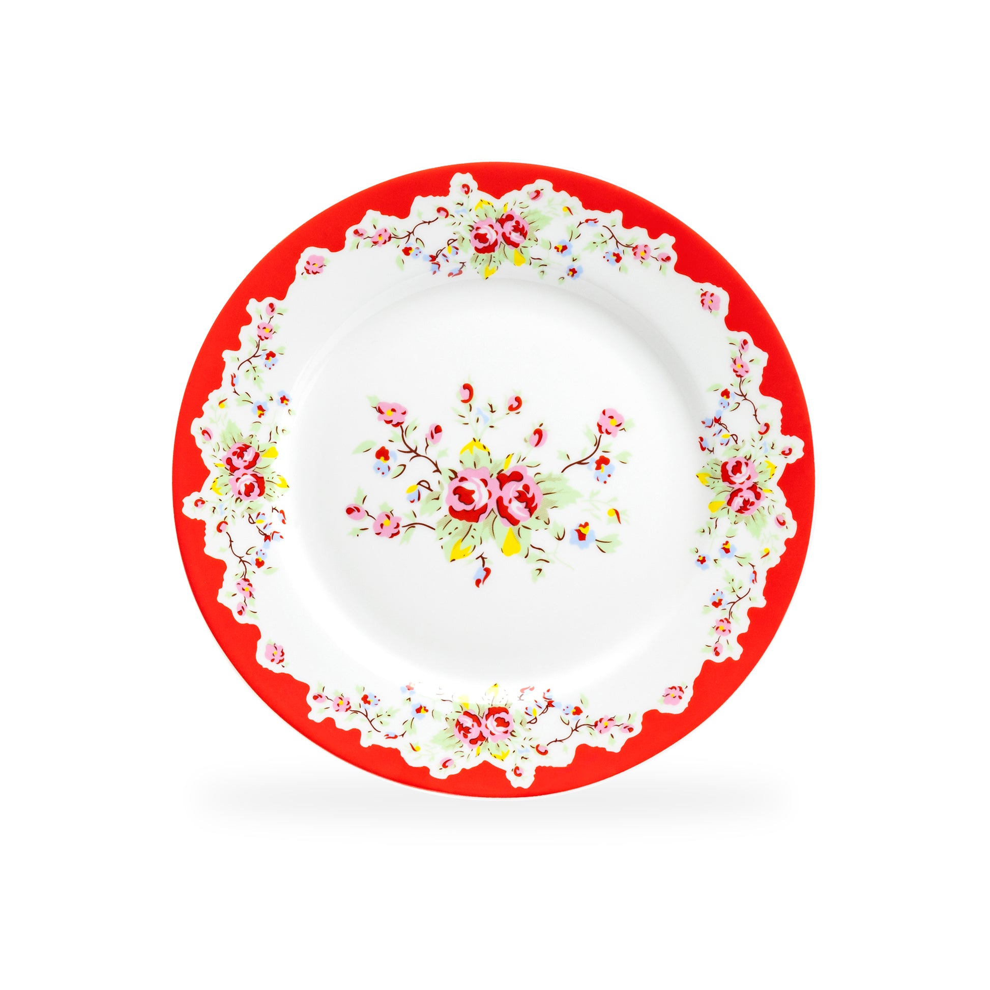 Grace Teaware 8" Rose with Red Accent Vintage Red Roses Porcelain Dessert Plate