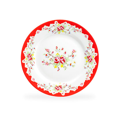 Grace Teaware 8" Rose with Red Accent Vintage Red Roses Porcelain Dessert Plate