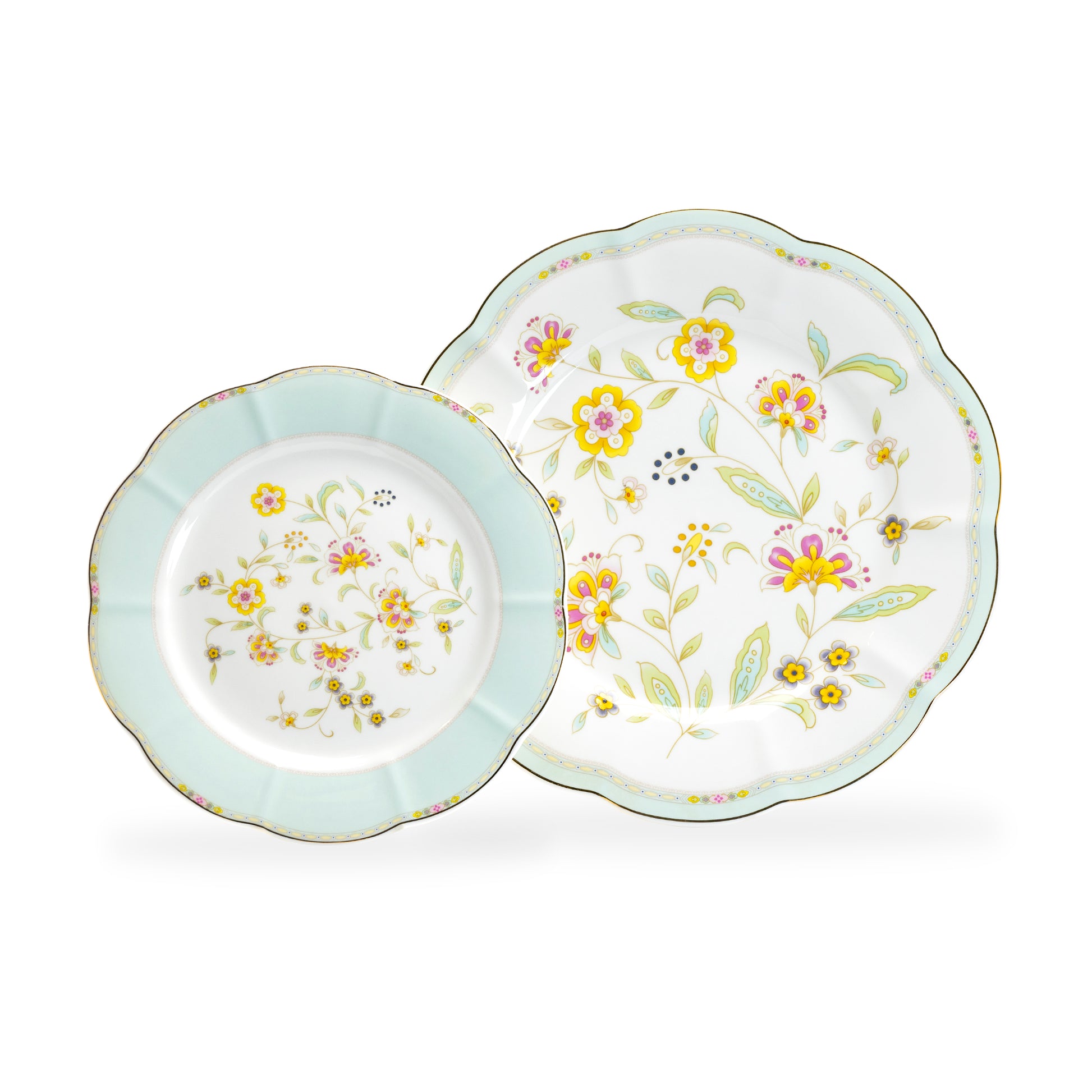 Grace Teaware Yellow Corn Flowers with Mint Rim Fine Porcelain Dessert / Dinner Plate