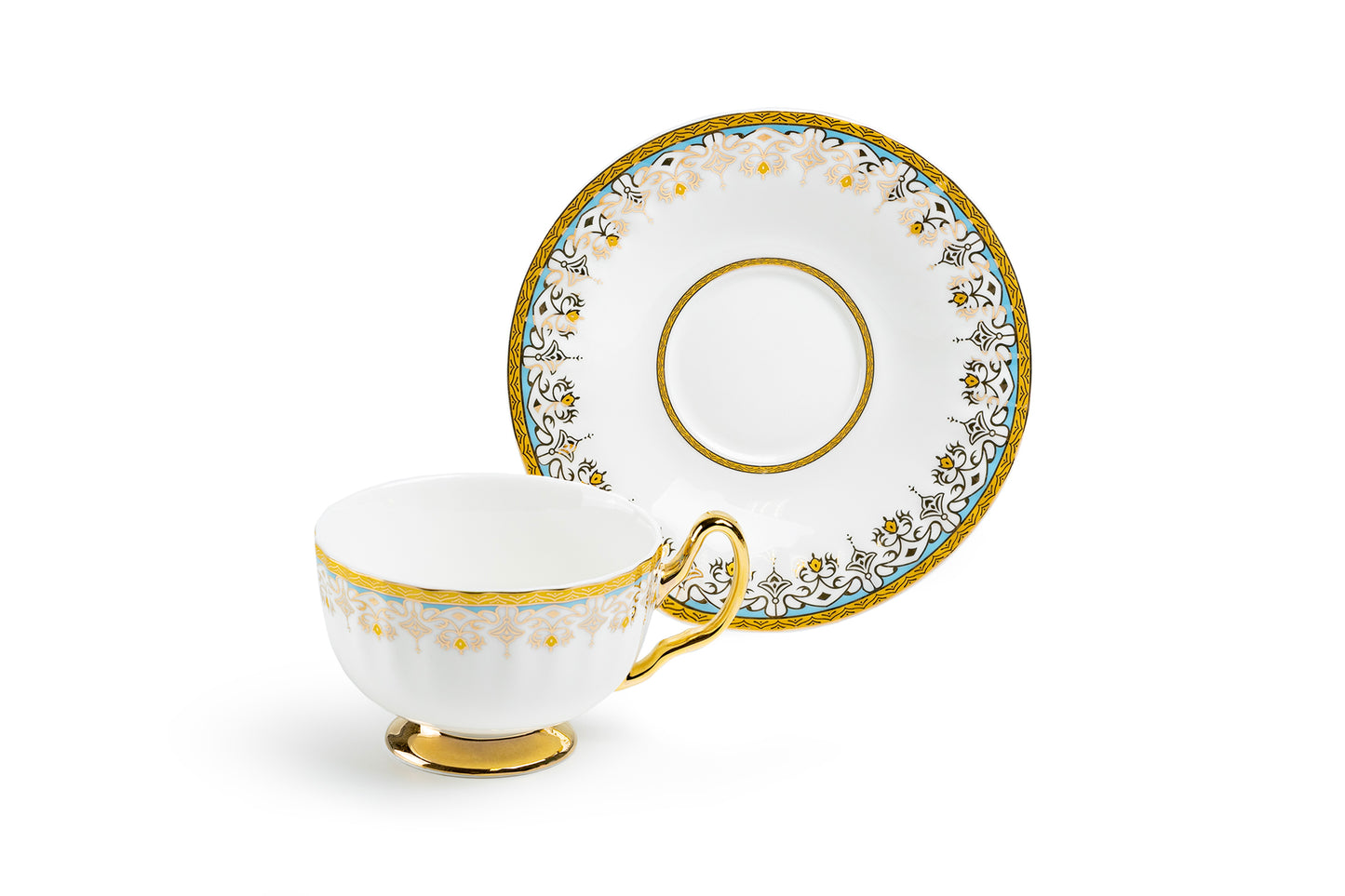 White Floral Toile Fine Porcelain Tea Cup and Saucer