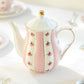 Pink Polka Dot Rosebud Scallop Fine Porcelain Teapot