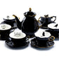 Grace Teaware Black Gold Scallop Teapot + 6 Assorted Halloween Tea Cup and Saucer Sets