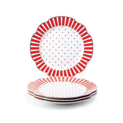 Red Josephine Stripes and Dots Fine Porcelain Dessert / Dinner Plate