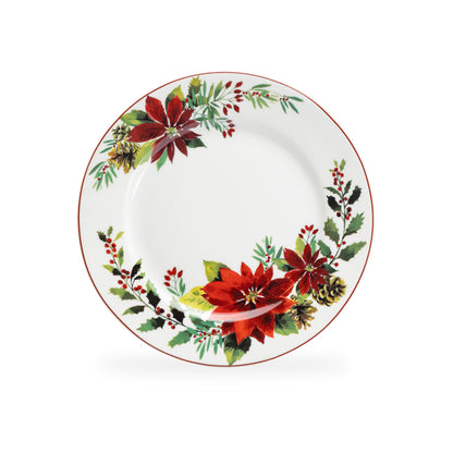 Poinsettia Pine Cone Fine Porcelain Dessert/Dinner Plate