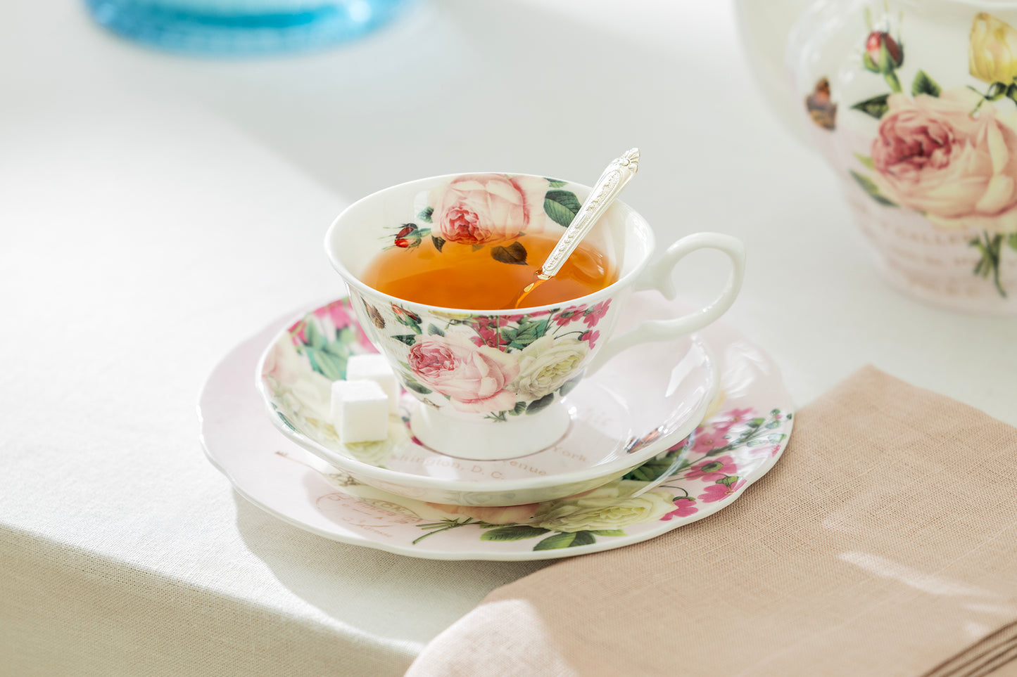 Liz's Rose Garden Bone China Tea Cup and Saucer