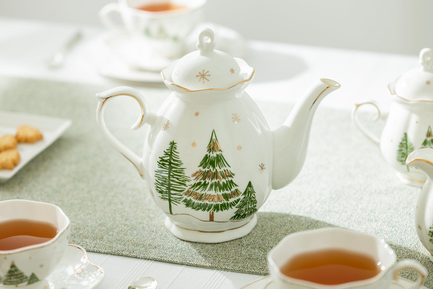 Grace Teaware Christmas Pine Trees Fine Porcelain Teapot