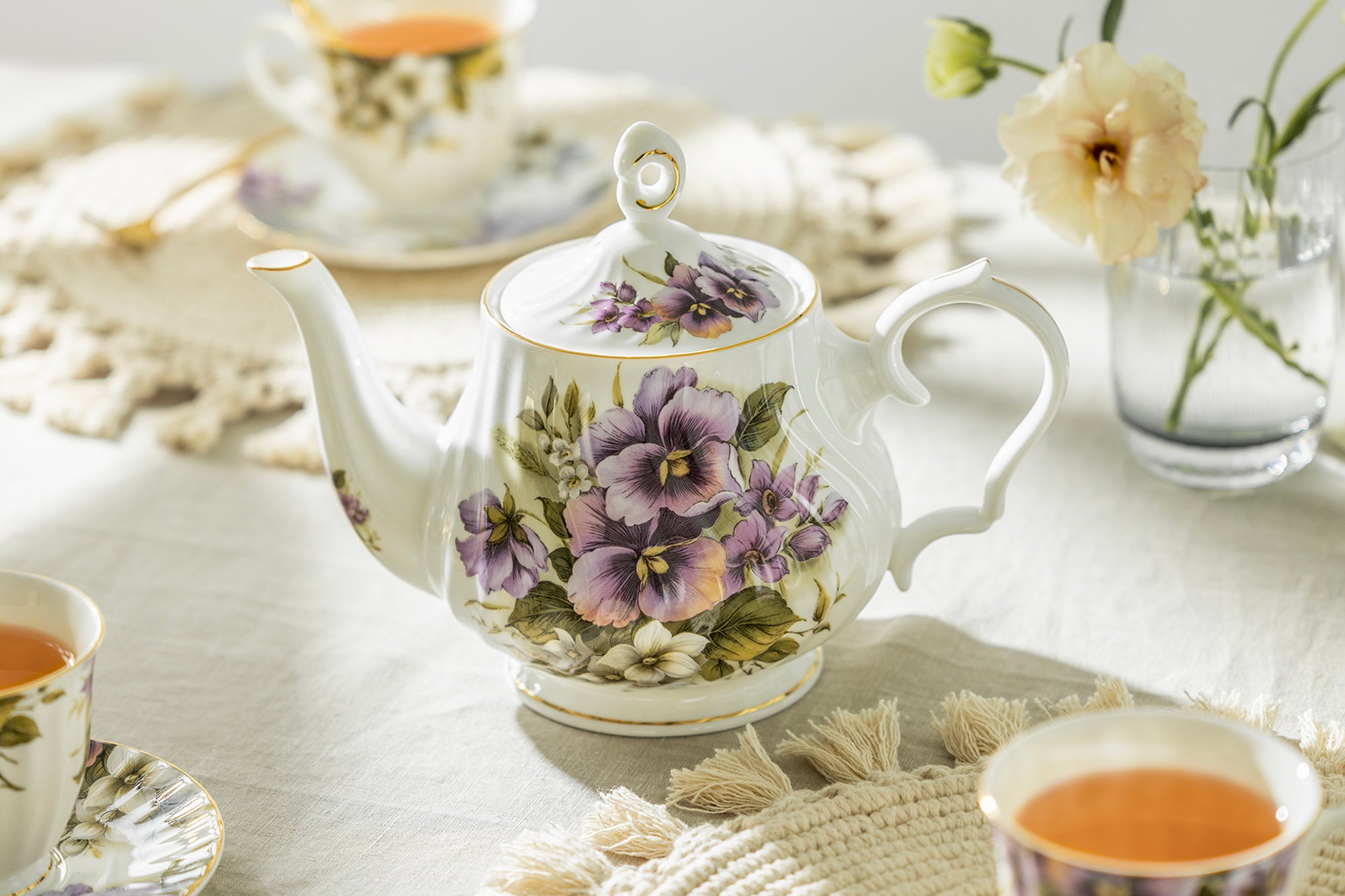 Purple Pansy 11-Piece Bone China 2024 Tea Set, Gracie Bone China