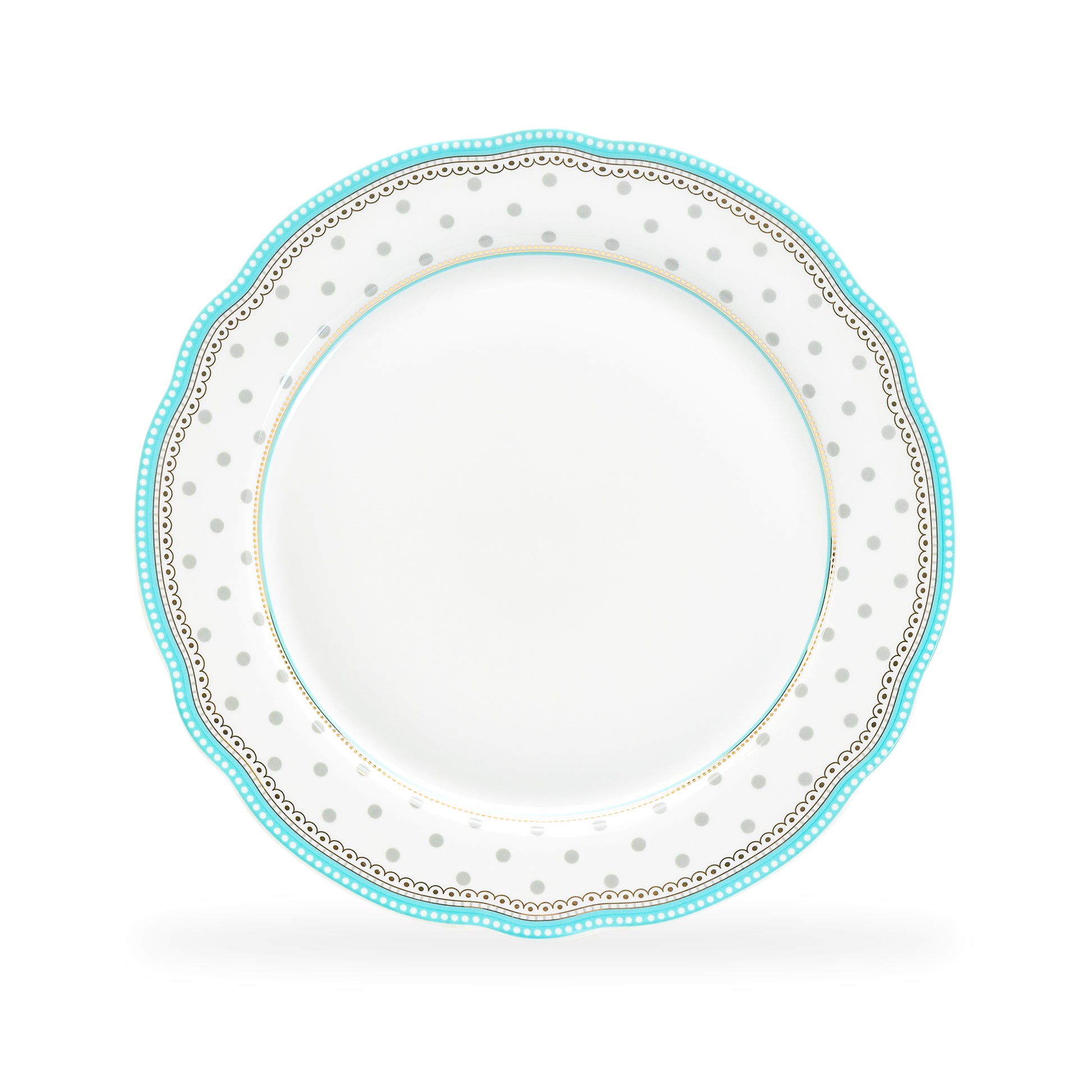 Grace Teaware 11" Turquoise Josephine Grey Dots Fine Porcelain Dinner Plate