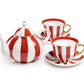 Red Carousel Stripes Fine Porcelain 5-Piece Tea Set