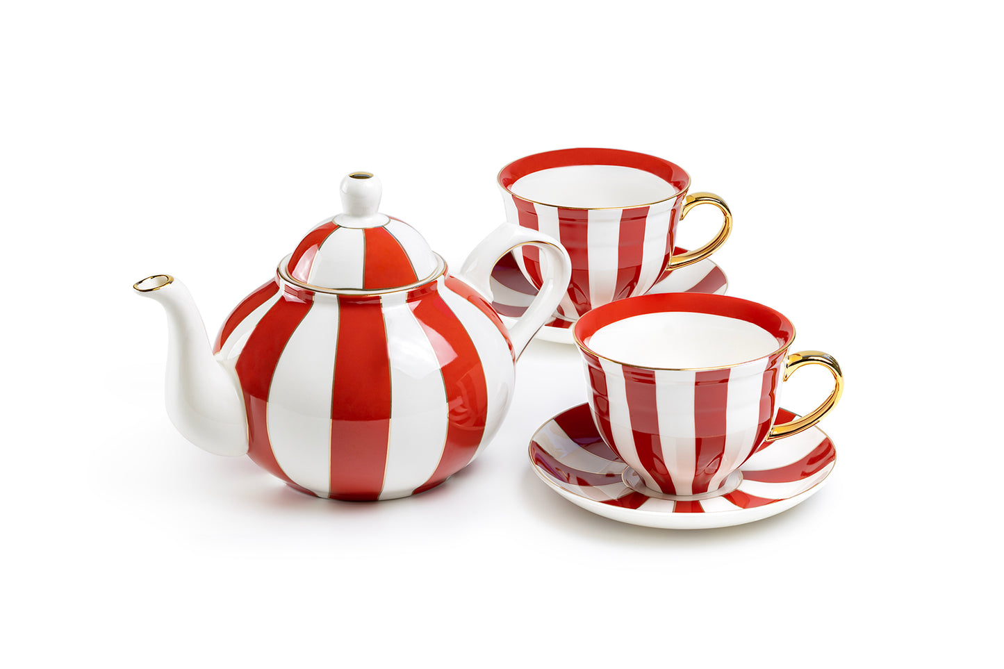 Red Carousel Stripes Fine Porcelain 5-Piece Tea Set